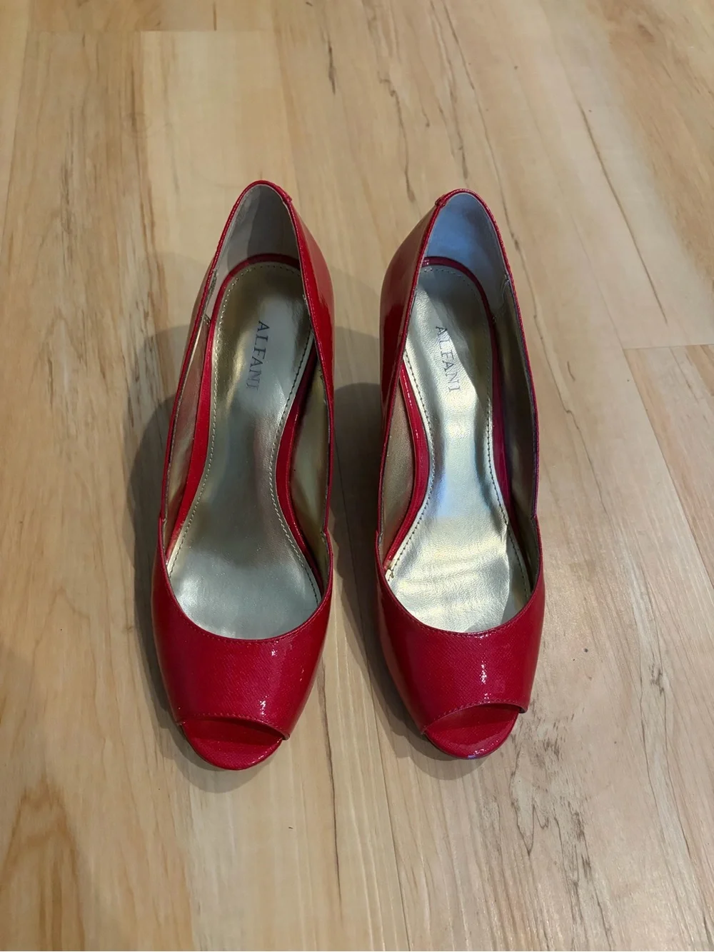 Alfani Red Patent Peep-Toe Wedge Heels